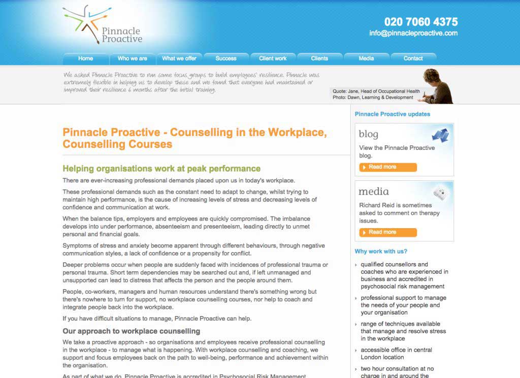 Pinnacle Proactive Website – Aimed at the Corporate and Public Sector market