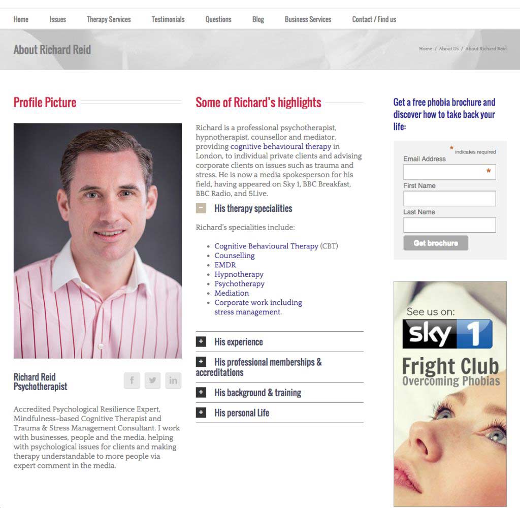 Pinnacle Therapy Website – About Richard Reid