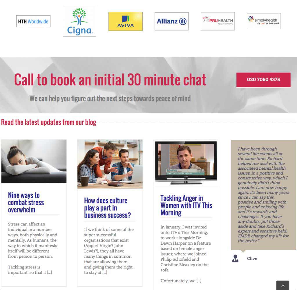 Pinnacle Therapy Website showing blog posts