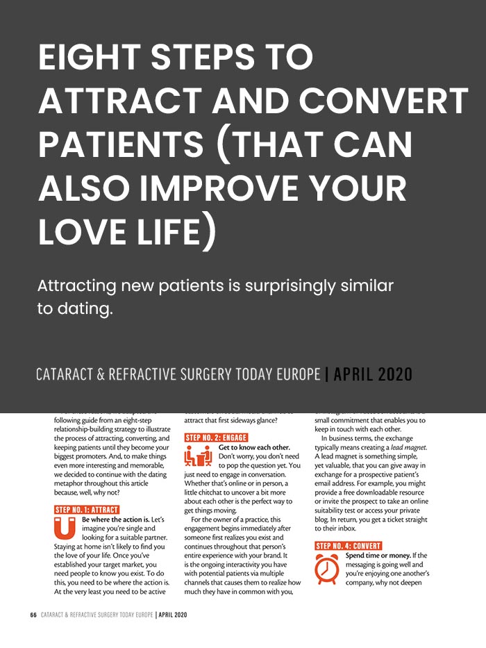 Article-cover-Eight-Steps-to-Attract-and-Convert-Patients-That-Can-Also-Improve-Your-Love-Life-LiveseySolar-laser-eye-surgery-marketing