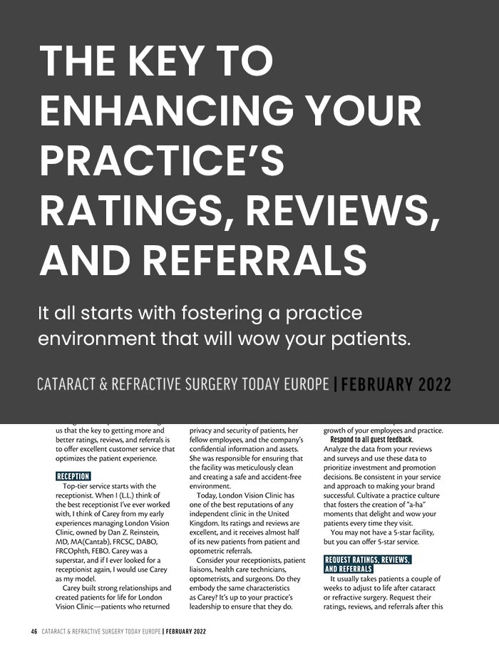 Article-cover-The-Key-to-Enhancing-Your-Practice’s-Ratings-Reviews-and-Referrals-LiveseySolar-laser-eye-surgery-marketing